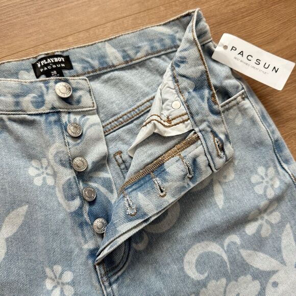 Playboy by PacSun Floral Bunny Logo Jeans Women’s Size 28 Light Wash Denim NWT - Picture 5 of 10